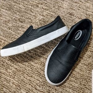Black Leather Perforated Slip on sneakers